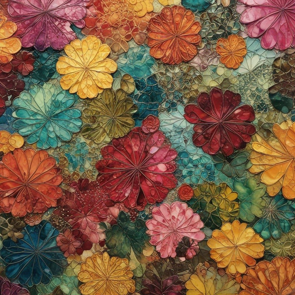 Vibrant Scene with Mixed Media Textures in Encaustic Impasto...