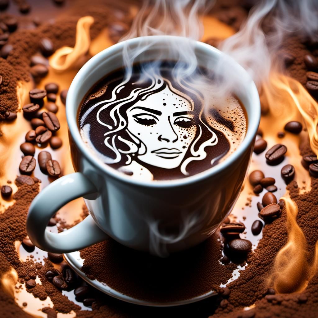 Coffee Steam Portrait: Sad Woman in Rising Vapor