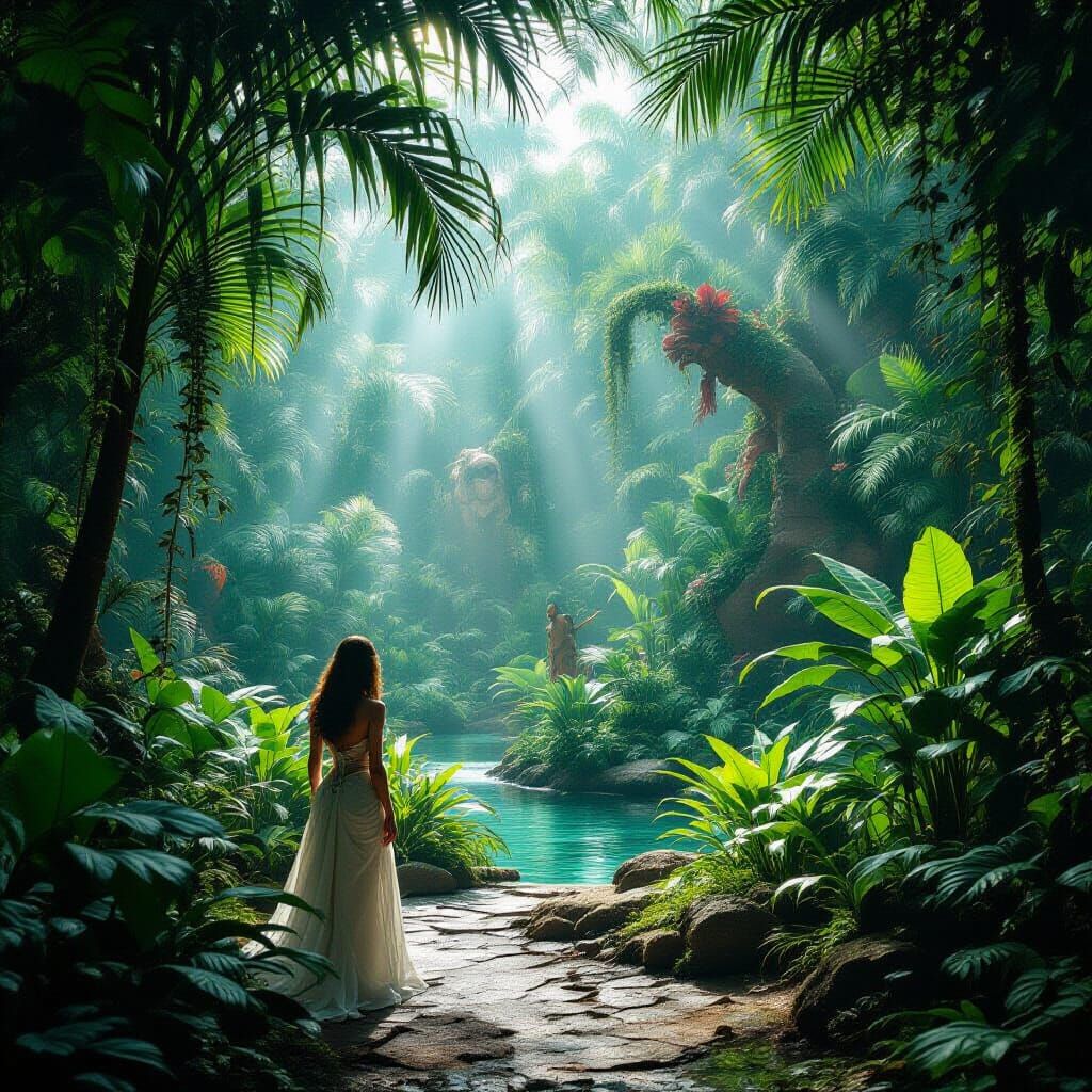 Lush Garden of Eden with Mythical Creatures