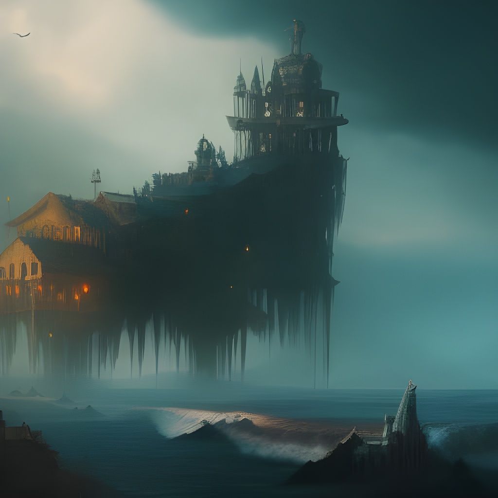 Floating Warped House: Detailed Fantasy Concept Art