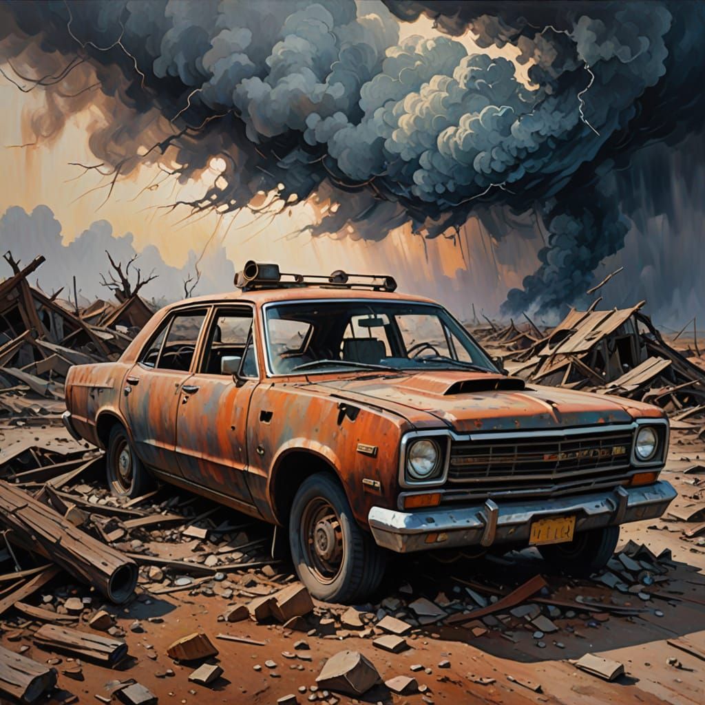 Bleak Post-Apocalyptic Landscape in Neo-Expressionist Style