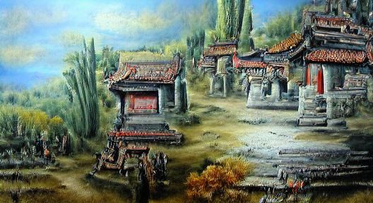 Ancient Chinese Temple Oil Painting