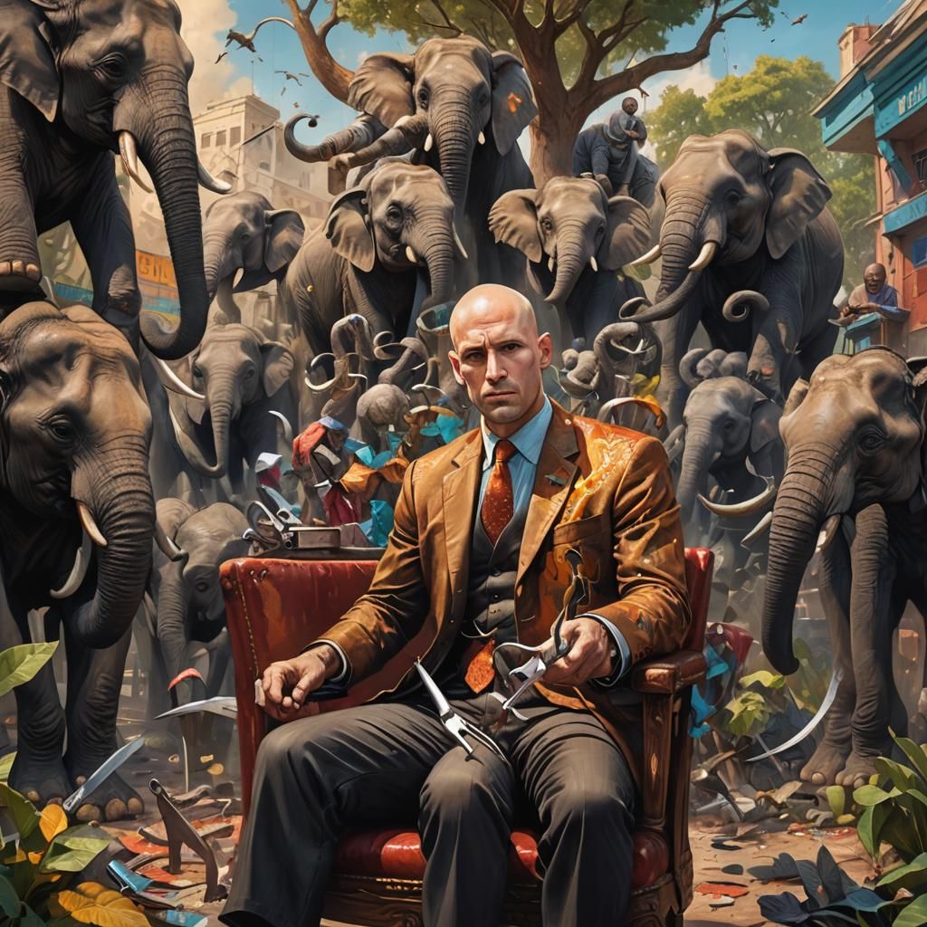 Bald Man's Elephant Haircut: Hyperrealistic Concept Art