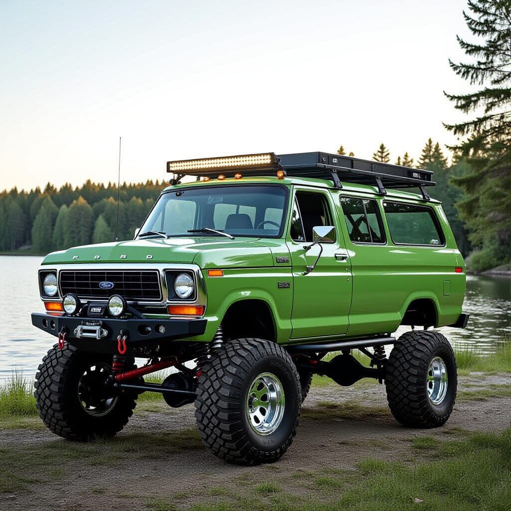 Off-Road 1974 Ford Econoline Van Camping at Lake