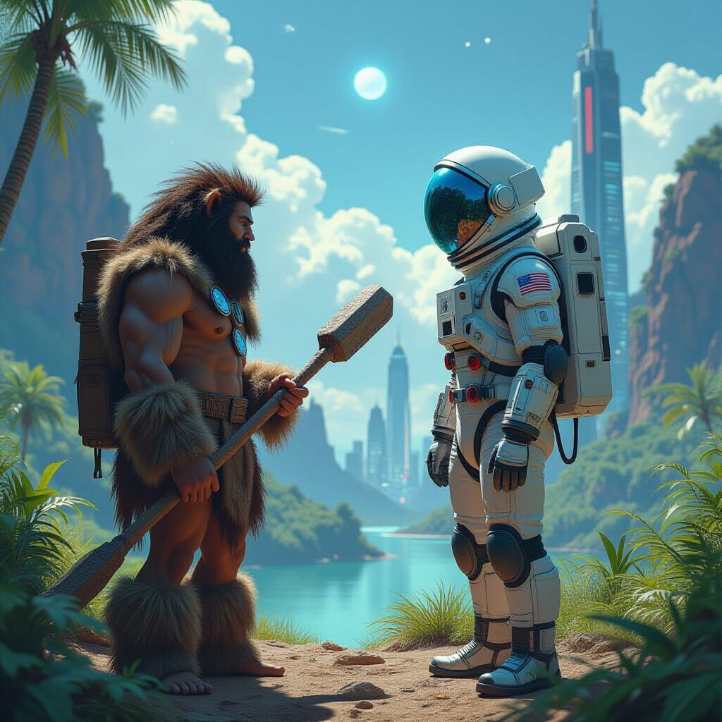 Caveman Meets Astronaut in Time-Bending Landscape