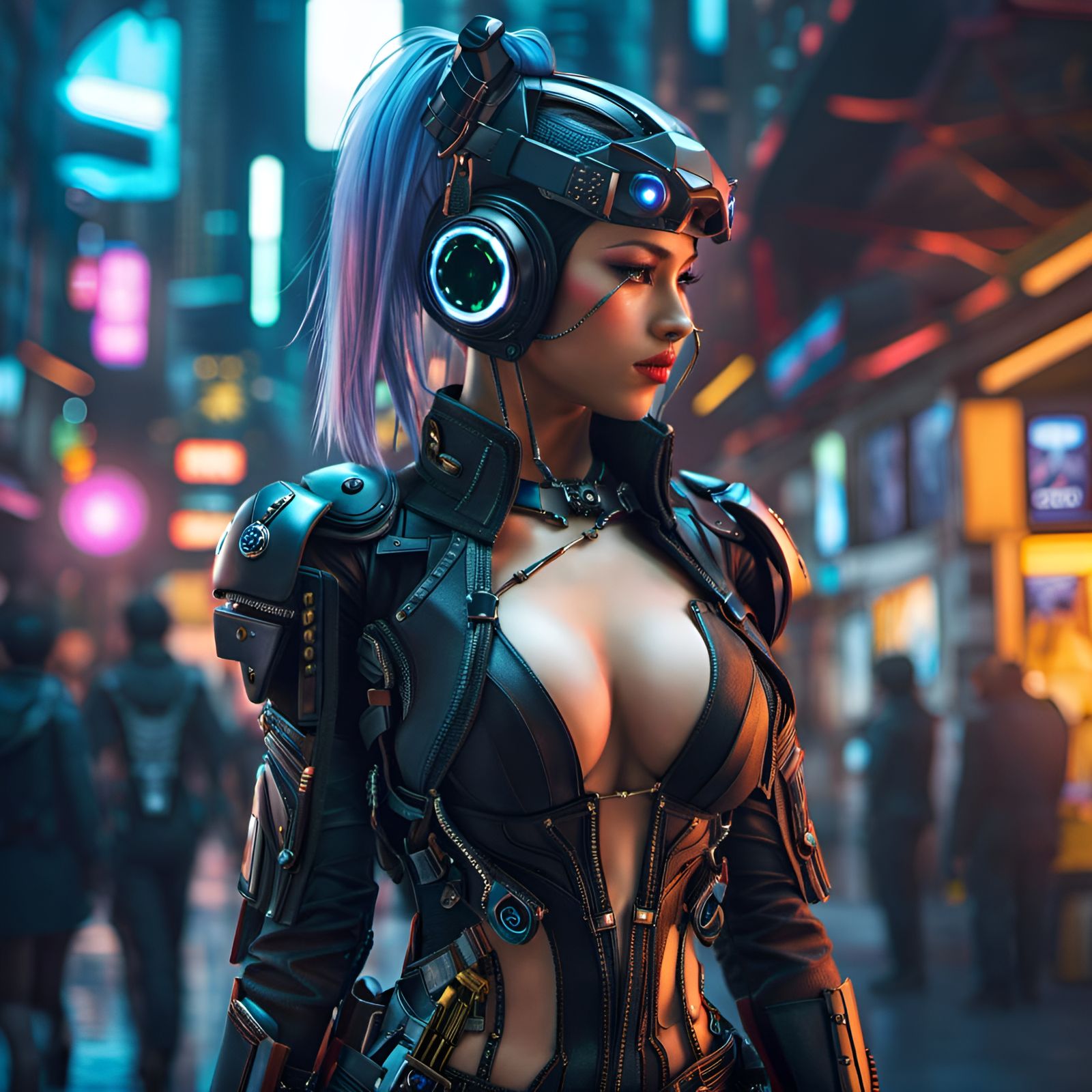 Cyberpunk Girl in Neon Cityscape
