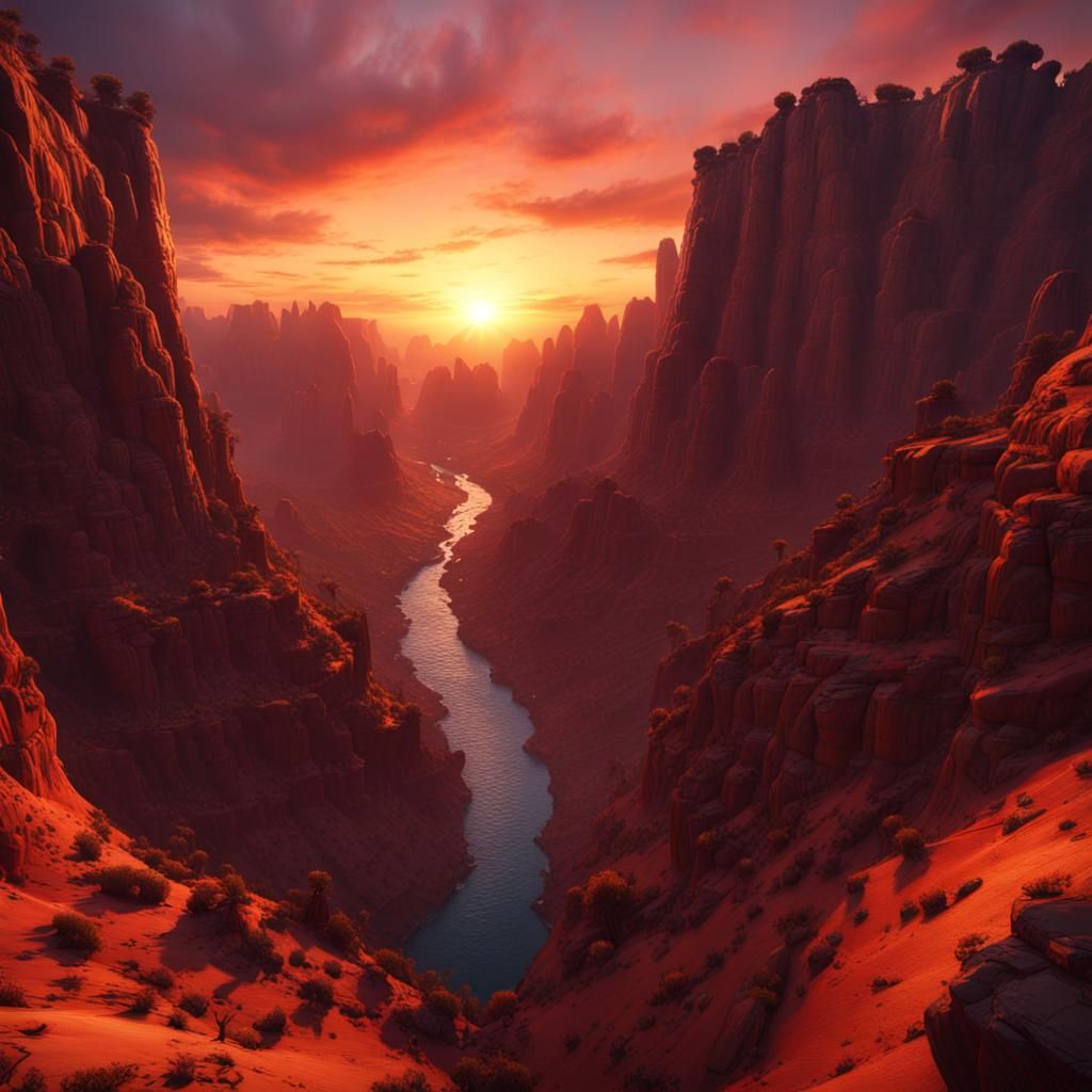 Colorful Sunset Over Grand Canyon: Matte Painting