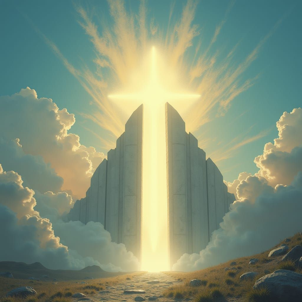Ethereal Gate Under Radiant Sky in Surrealist Style