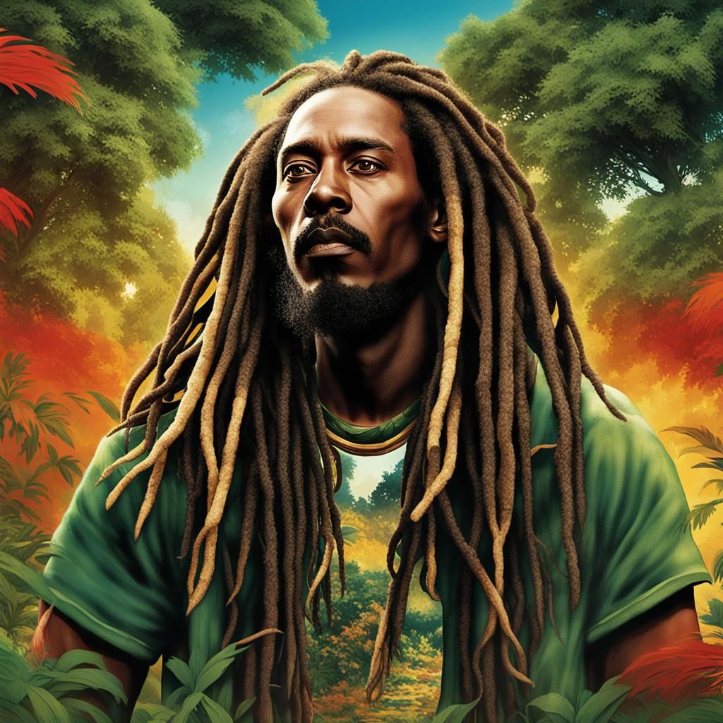 Detailed Raster Image of a Rastafarian in Action