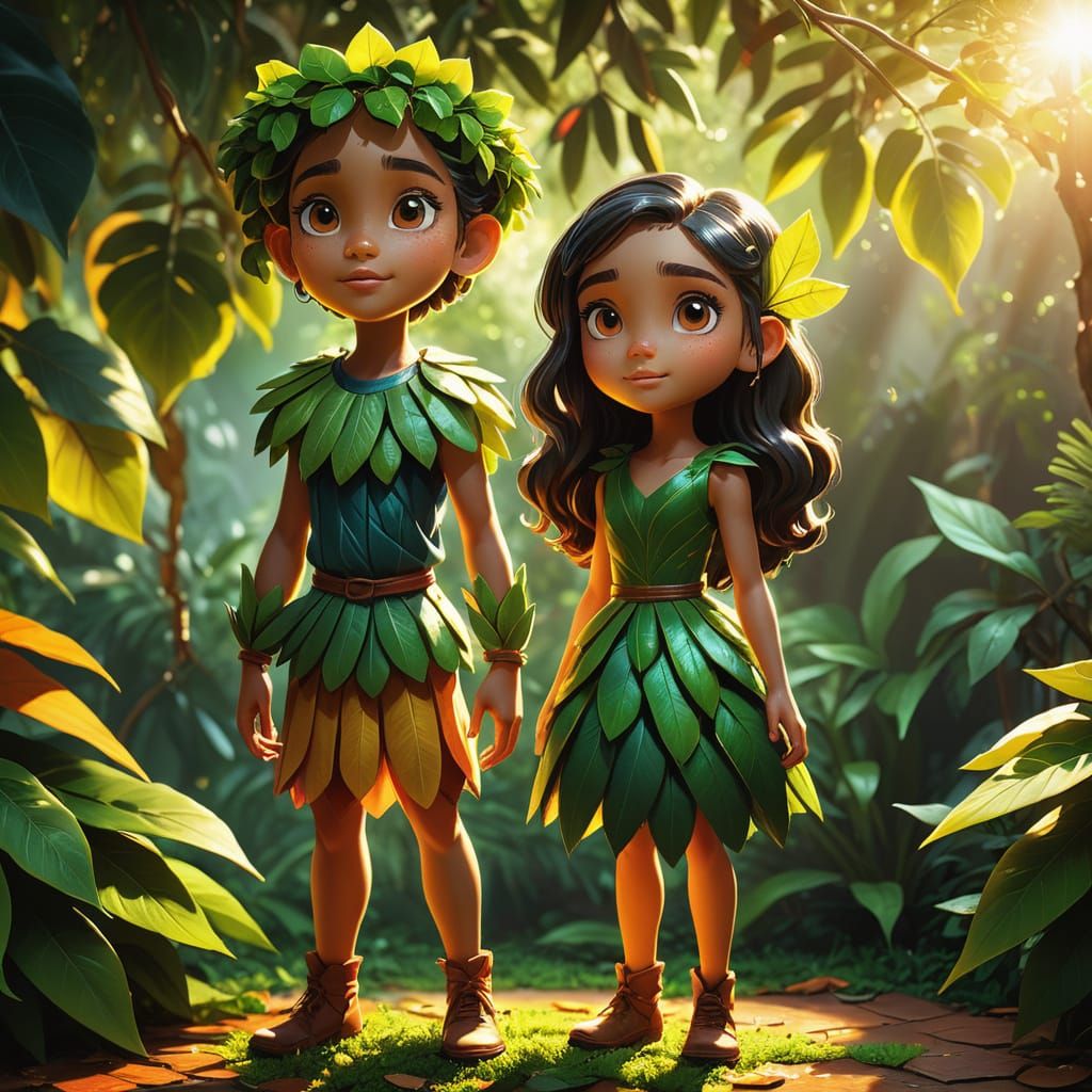 Girl and Boy in a Vibrant Garden Paradise