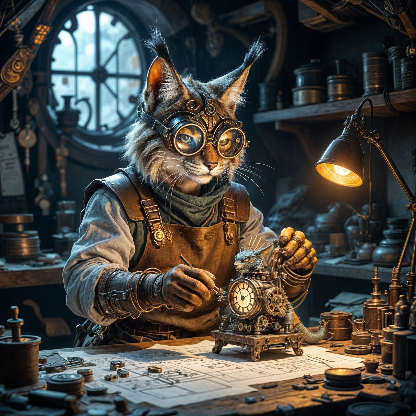 Lynx Tabaxi Artificer and Clockwork Dragon