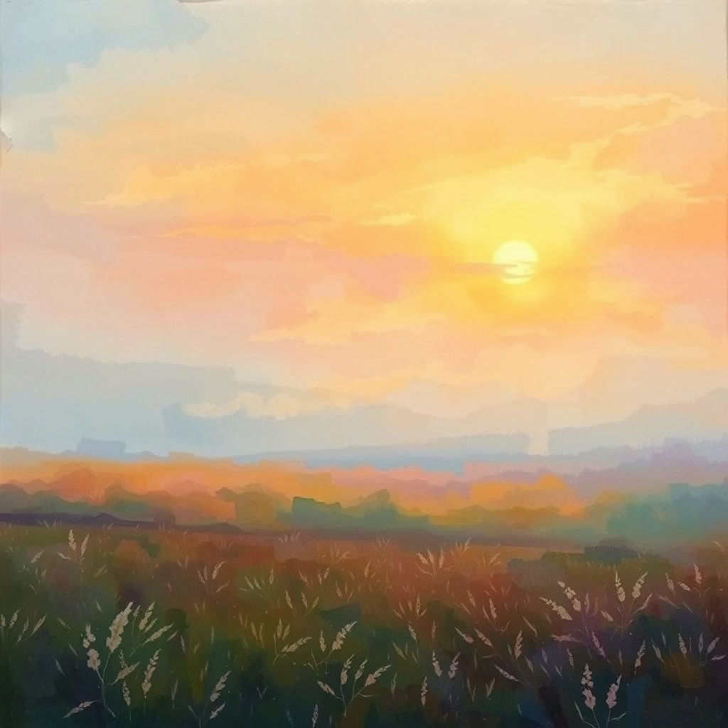 Tranquil Dawn: Impressionistic Landscape with Aurora