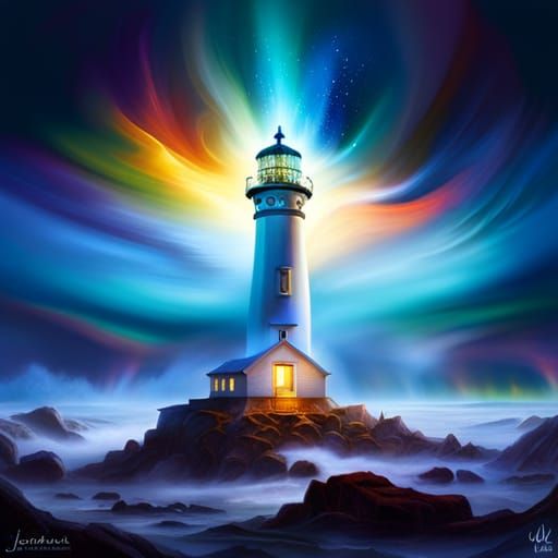 Ethereal Lighthouse Shines with Magical Lights