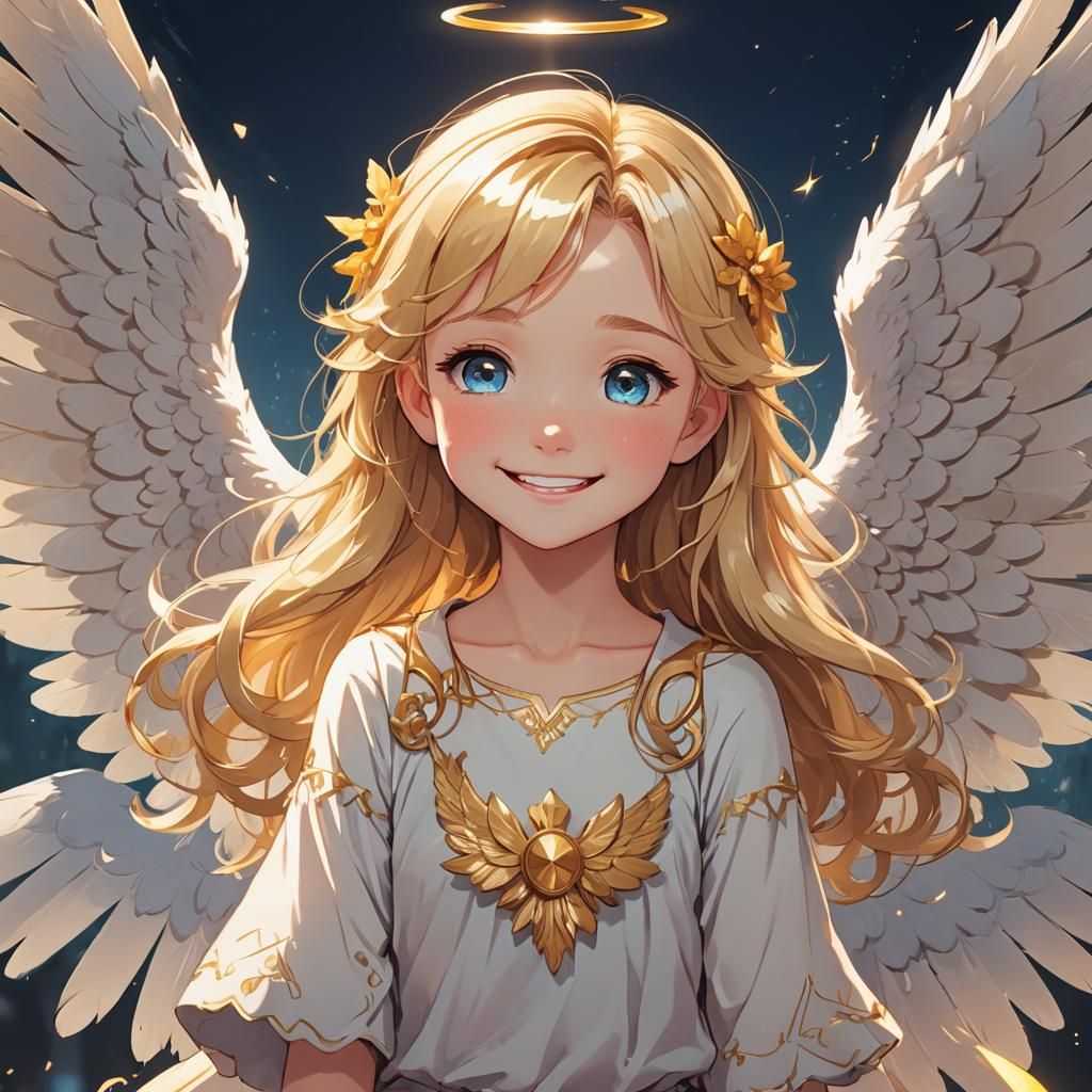 Adorable Angel Girl in Cel-Shaded Anime Style