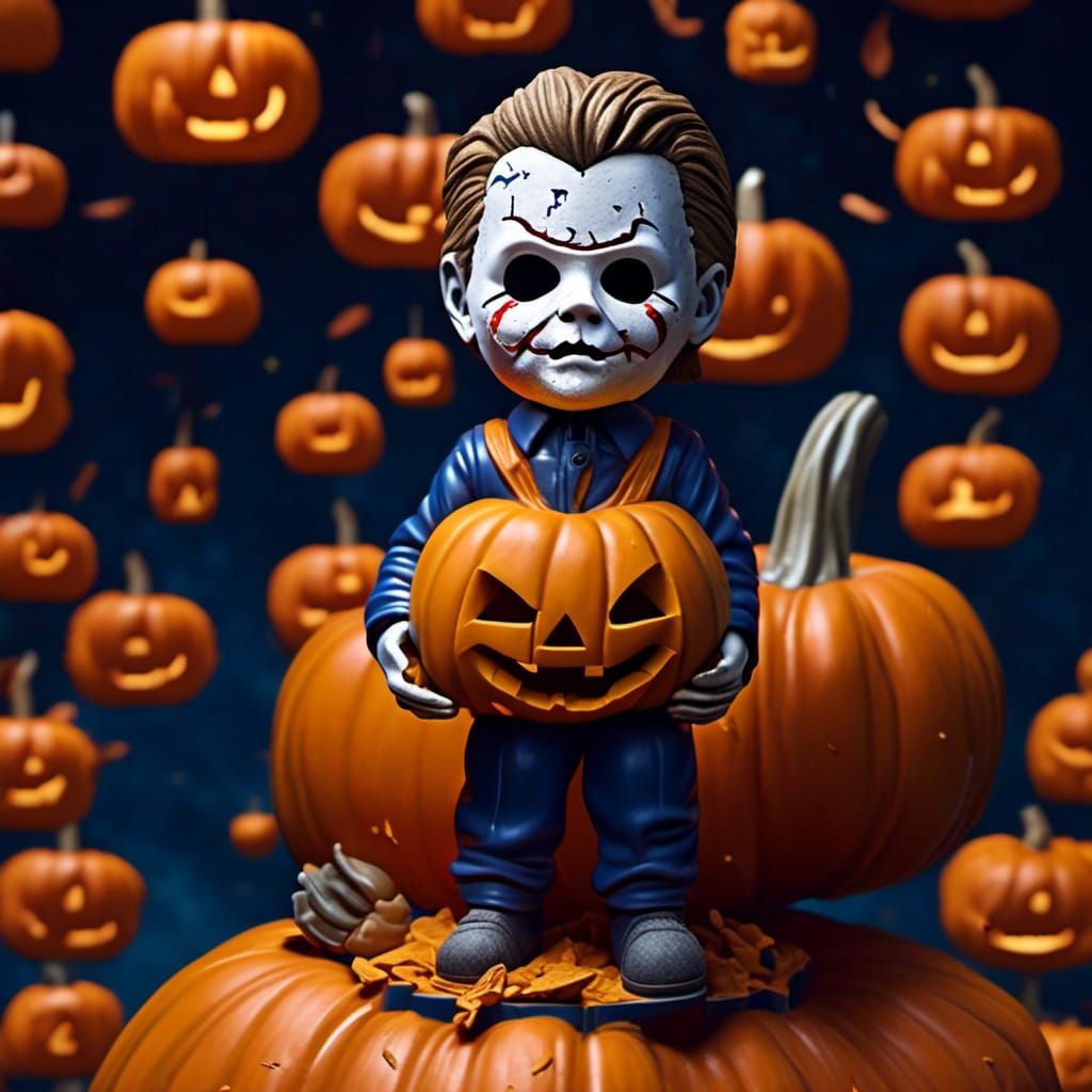 Baby Michael Myers Bobblehead on Pumpkin Stand