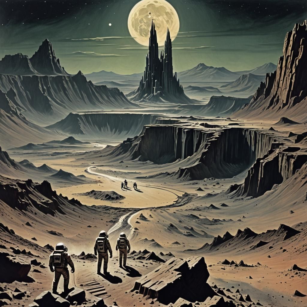 Astronaut and Ancient Ruins on the Moon