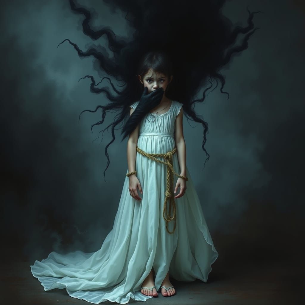Girl's Ominous Shadow: A Gothic Surreal Illustration