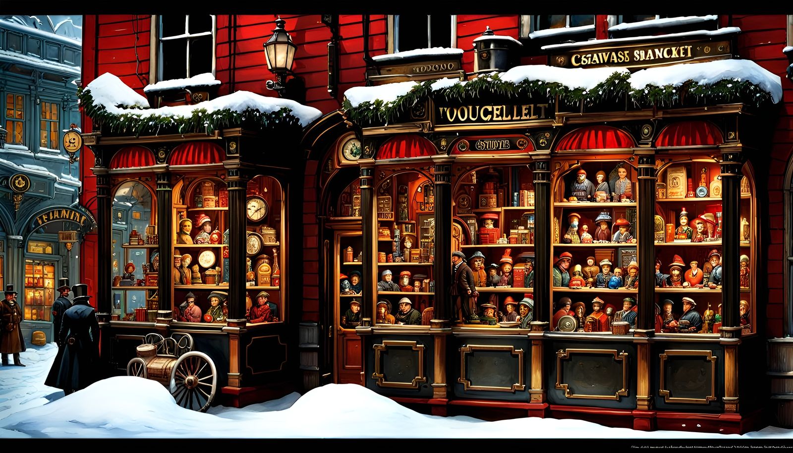 Steampunk Toy Store Display in Surreal Film Noir Style