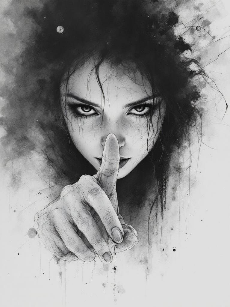 Expressive Portrait of Woman in Surreal Pencil Style