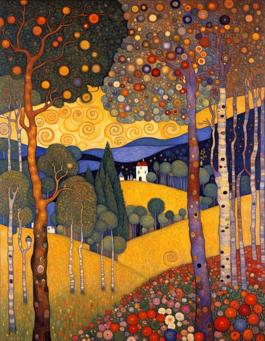 Colorful Landscape in Art Nouveau Style