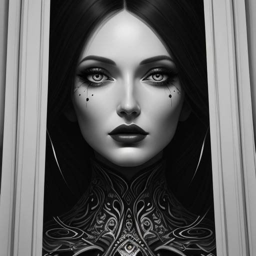 Woman Opens Door in Black and White Digital Art