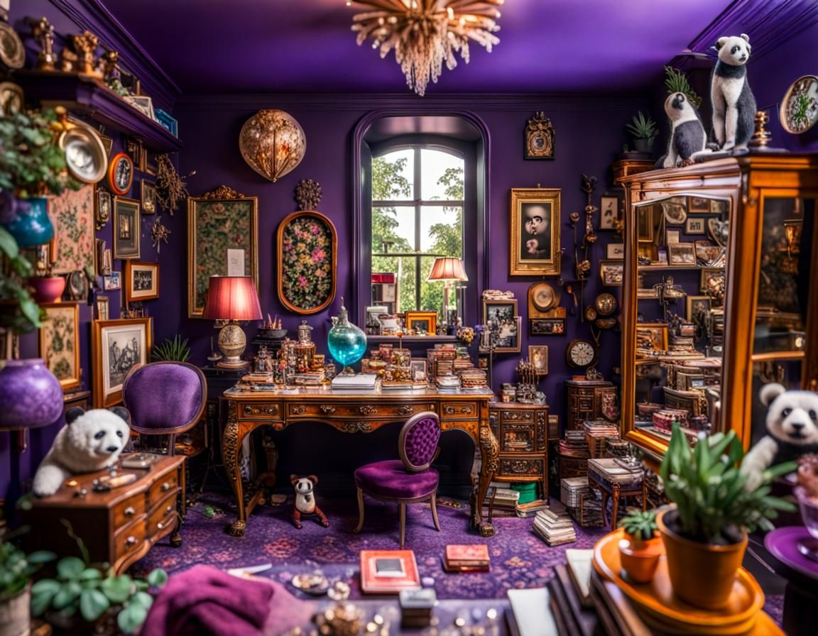 Maximalist Room with Hidden Objects and Panda