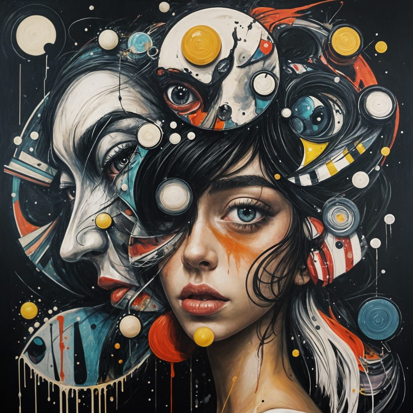 Surreal Anime-Inspired Scene with Dissolving Faces and Swirl...