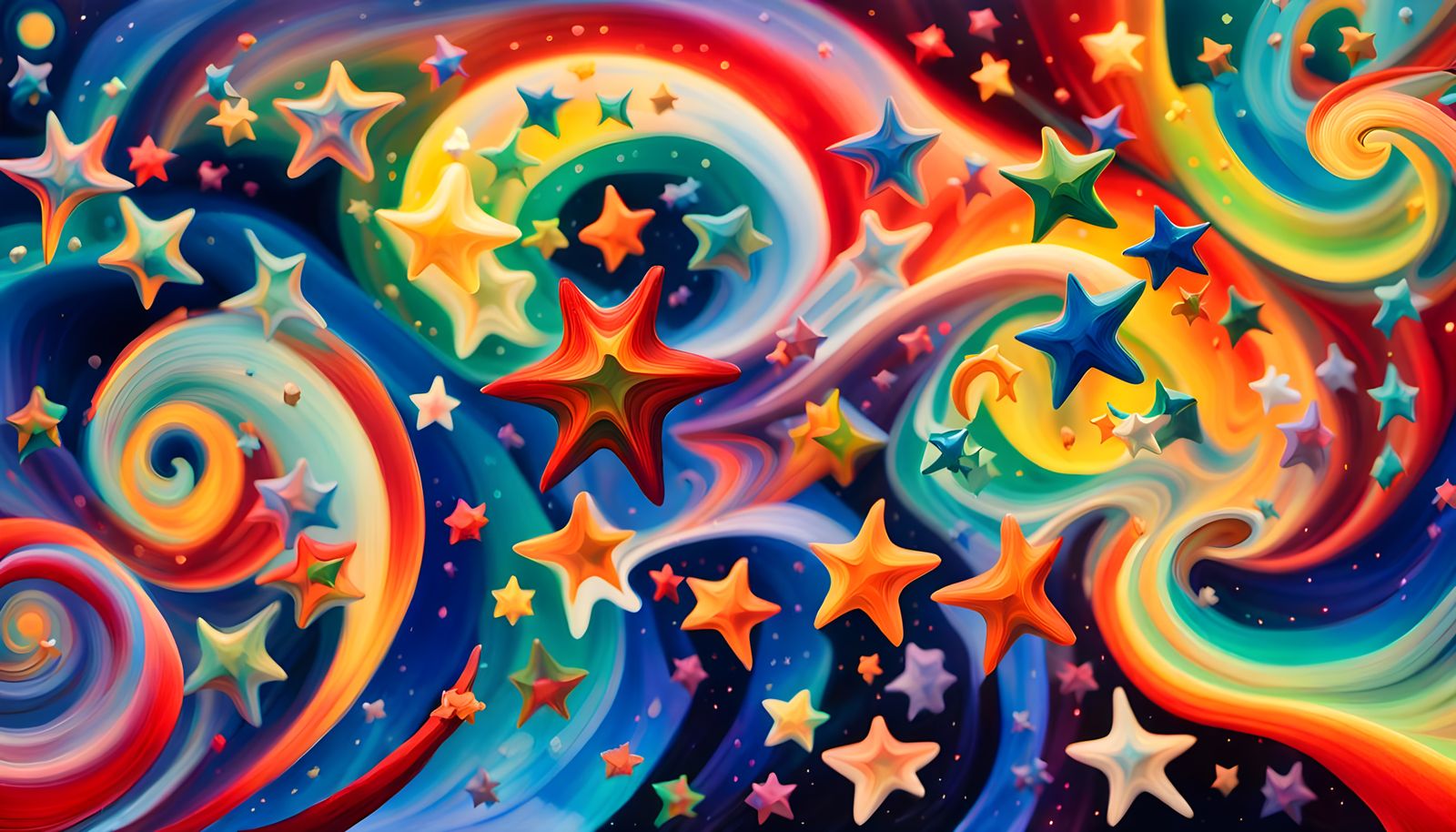 Iridescent Stars Dance in Colorful Cosmic Impasto Painting