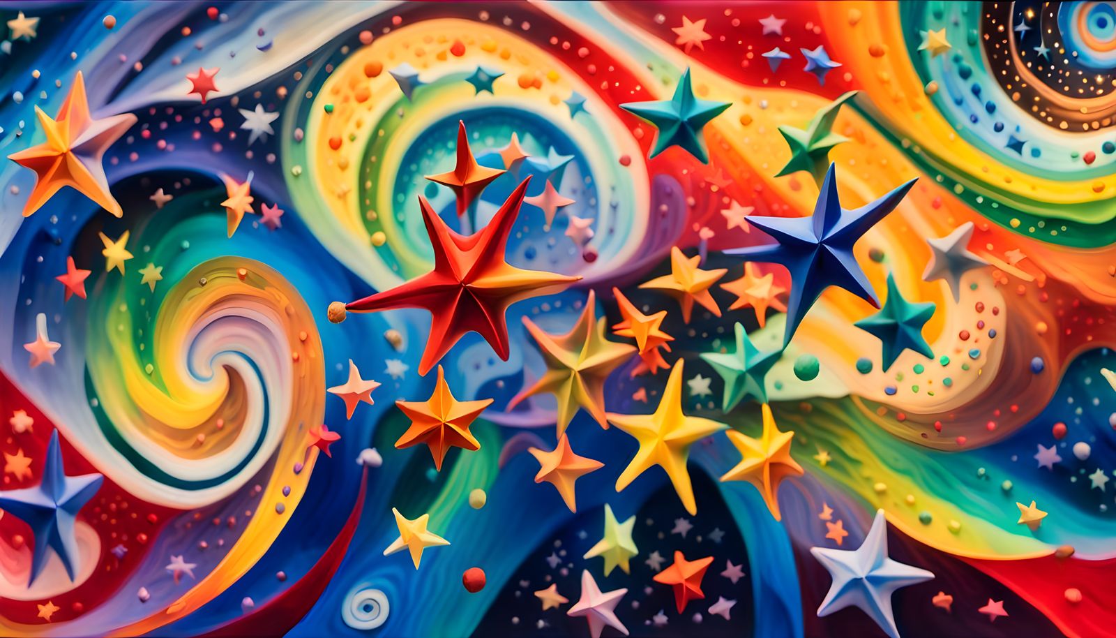 Iridescent Stars Dance in Cosmic Impasto Painting