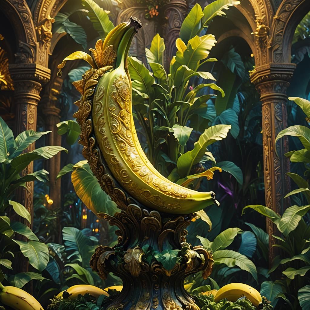 Ornate Banana on Mystical Pedestal: Fantasy Concept Art