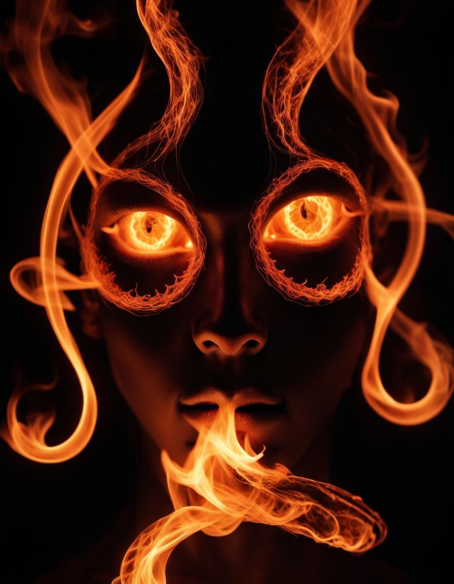 Enigmatic Fire Face in Abstract Expressionism