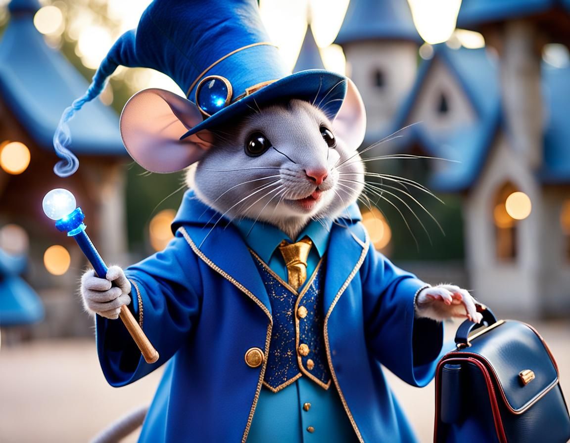 Anthropomorphic Mouse Magician in Magic Castle Playground
