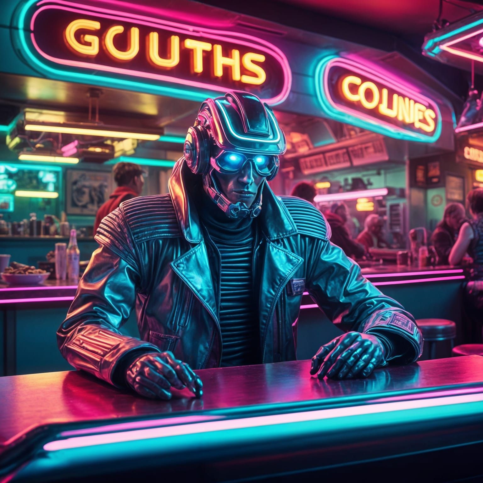 Neon Cyberpunk Diner in Vaporwave Style