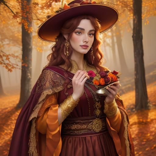 Autumn fairy goddess curvy body voluptuous pin up girl Maril...