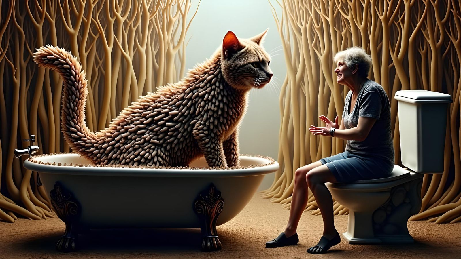 Surreal Checkered Cat in Fingerpunk Style