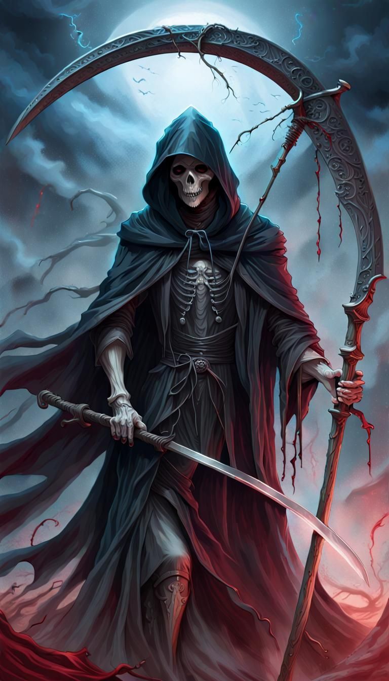 Grim Reaper Emerges from Tarot Card in Dark Fantasy