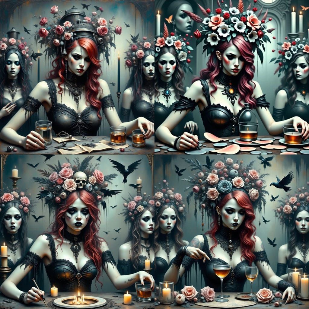 Gothic Fortune Teller with Crow Wings in Romantic Goth Style