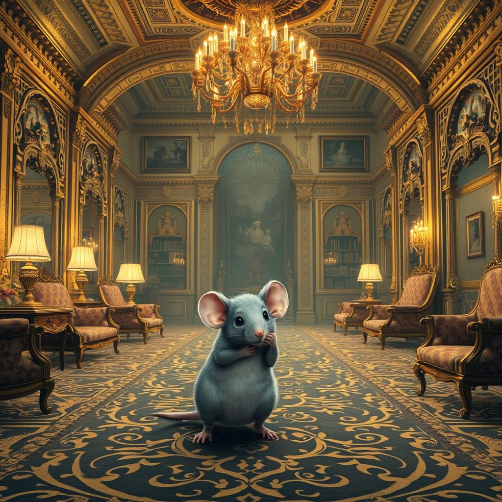 Whimsical Mouse in Grand Mansion