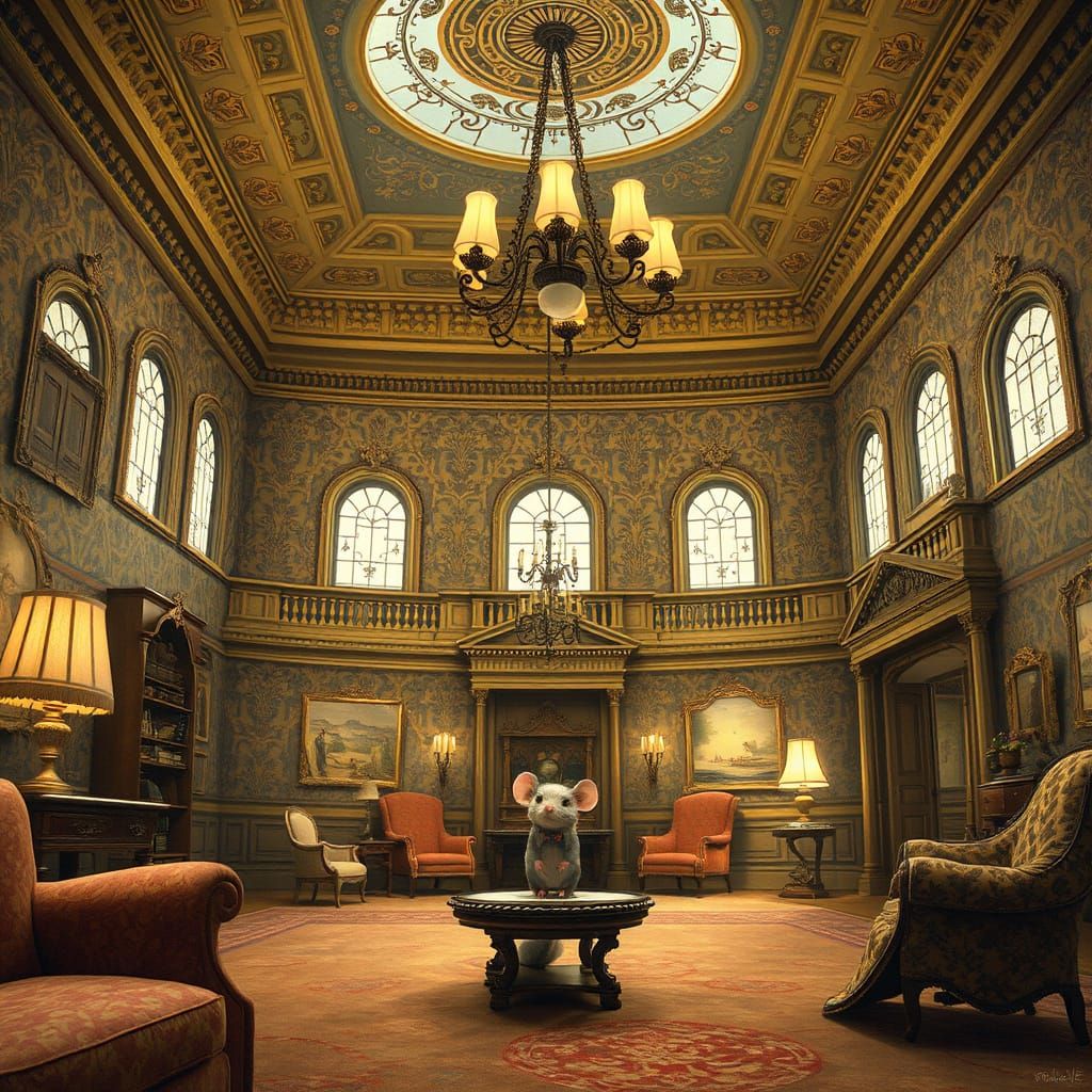 A Timid Mouse in a Whimsical Victorian Mansion