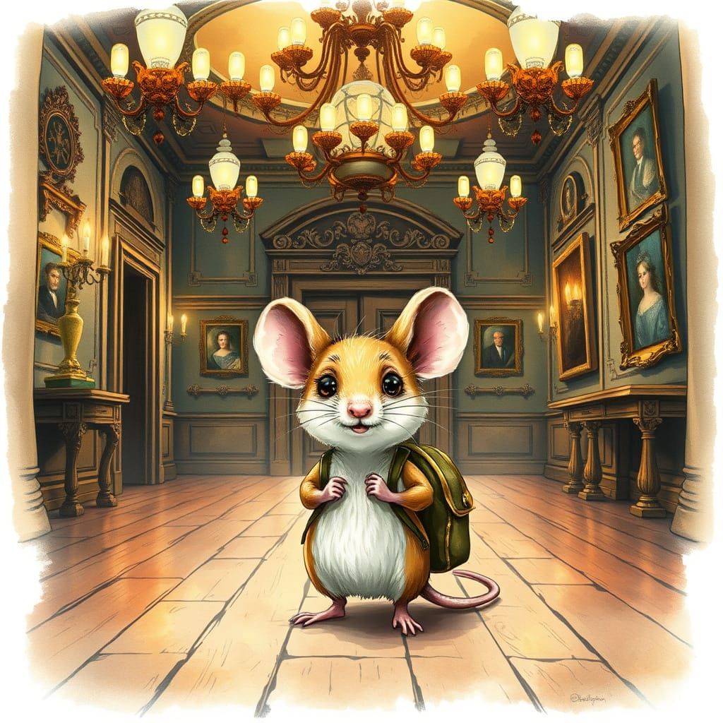 Whimsical Mouse in Elegant Mansion