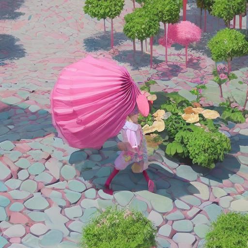 Piglet with Parasol: Detailed 3D Anime Art