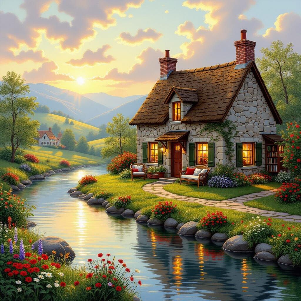 Idyllic Stone Cottage with River View in Cottagecore Style