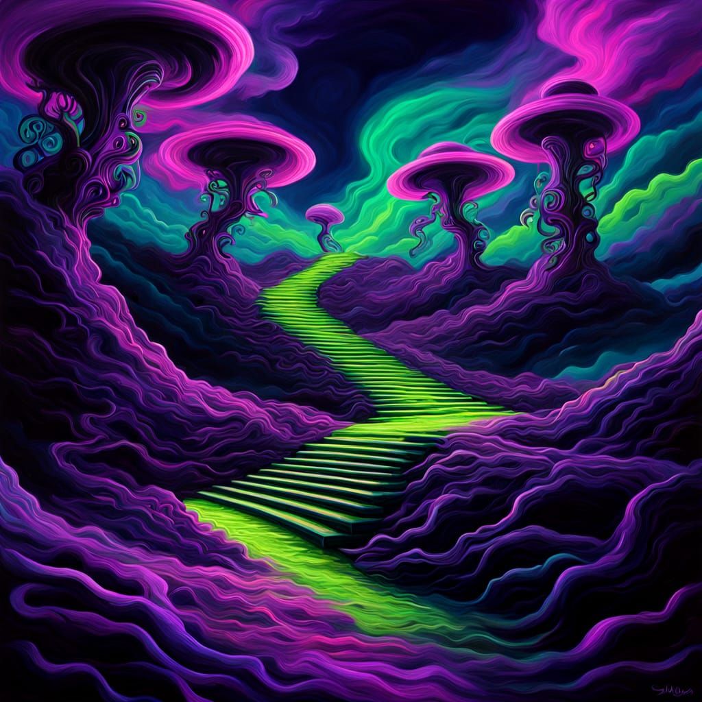 Surreal Alien Steps Forward in a Vibrant Oil Painting
