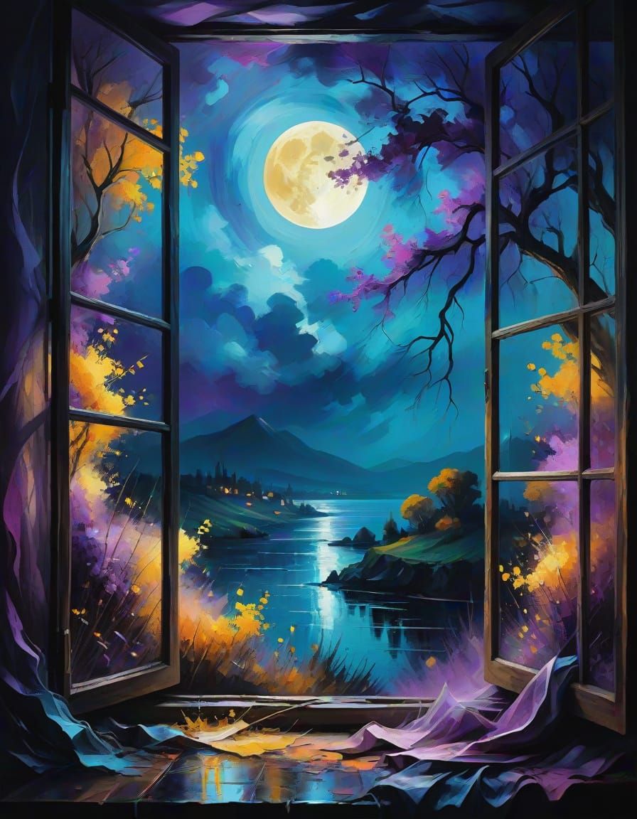 Ethereal Nightmare Landscape in Vibrant Brushstrokes