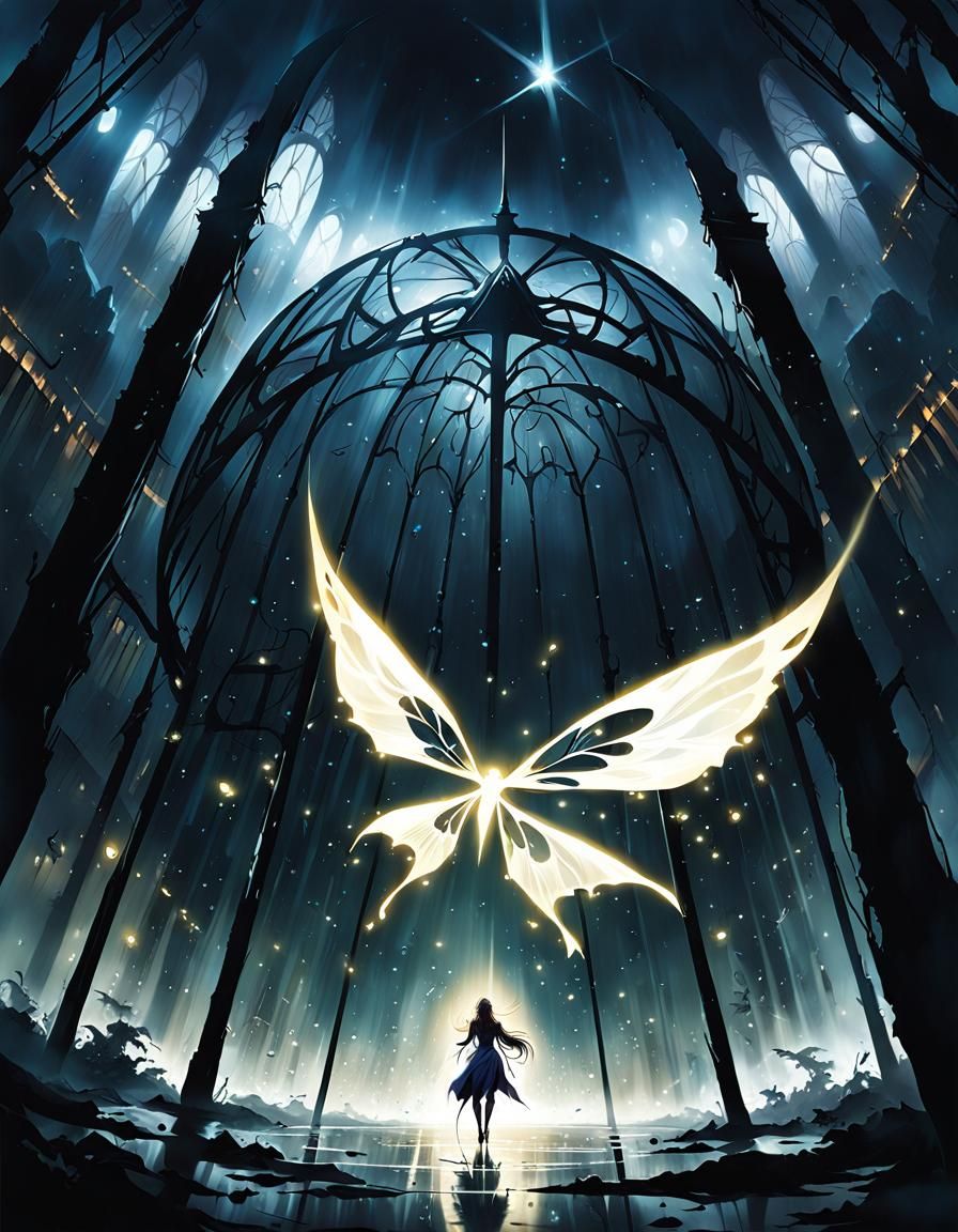 Trapped Fairy: Anguished Gaze in Moonlit Cellar