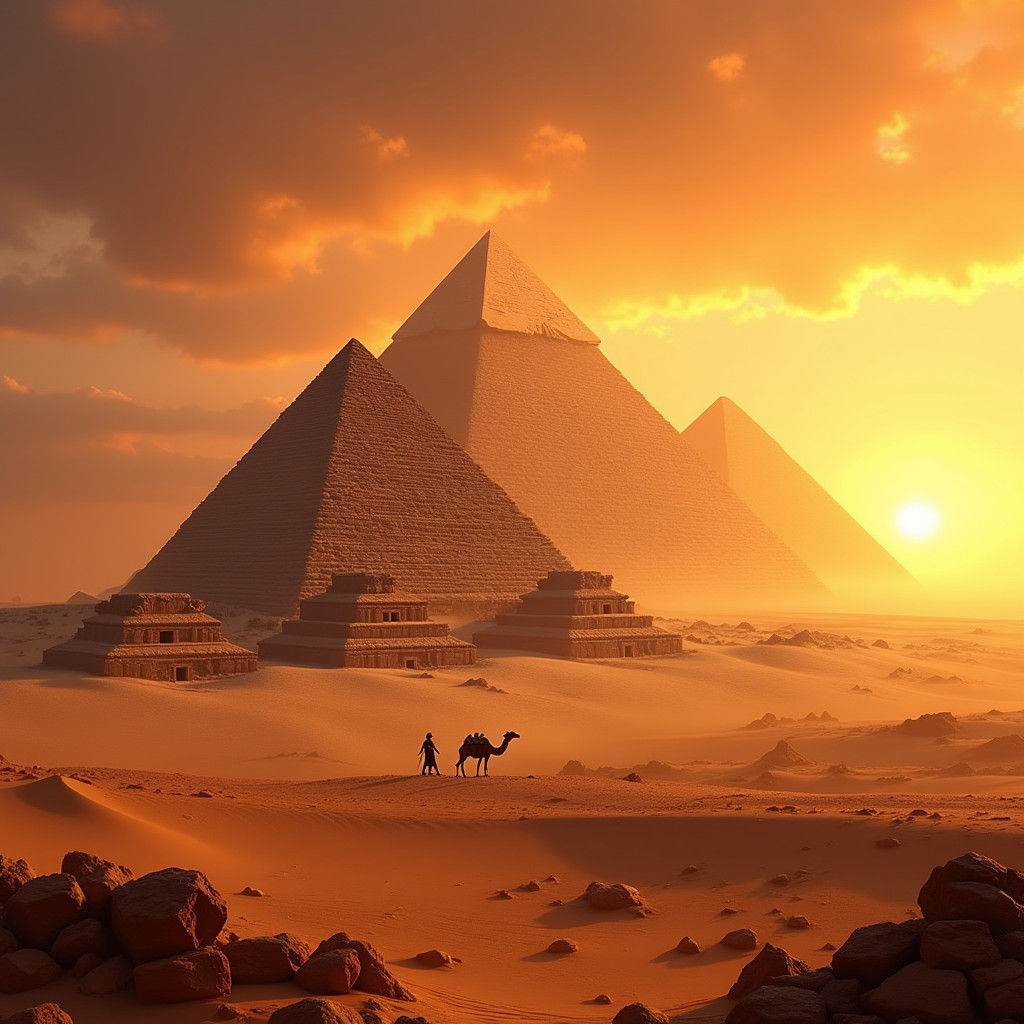 Giza Pyramids at Sunset: A Matte Painting