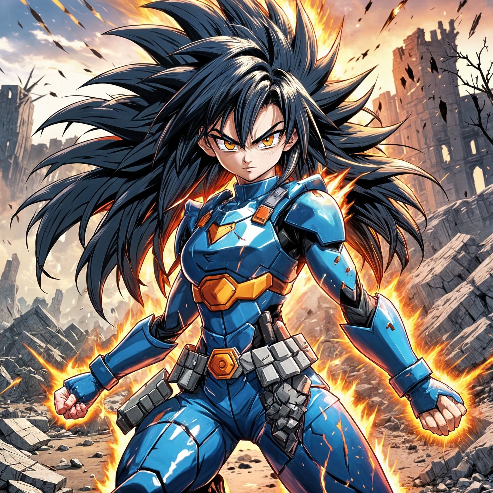 Cyberpunk Saiyan Warrior Empowered for Battle