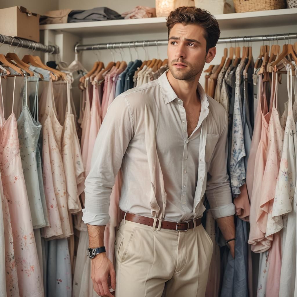 Confused Young Man Crossdressing: Watercolor Concept Art