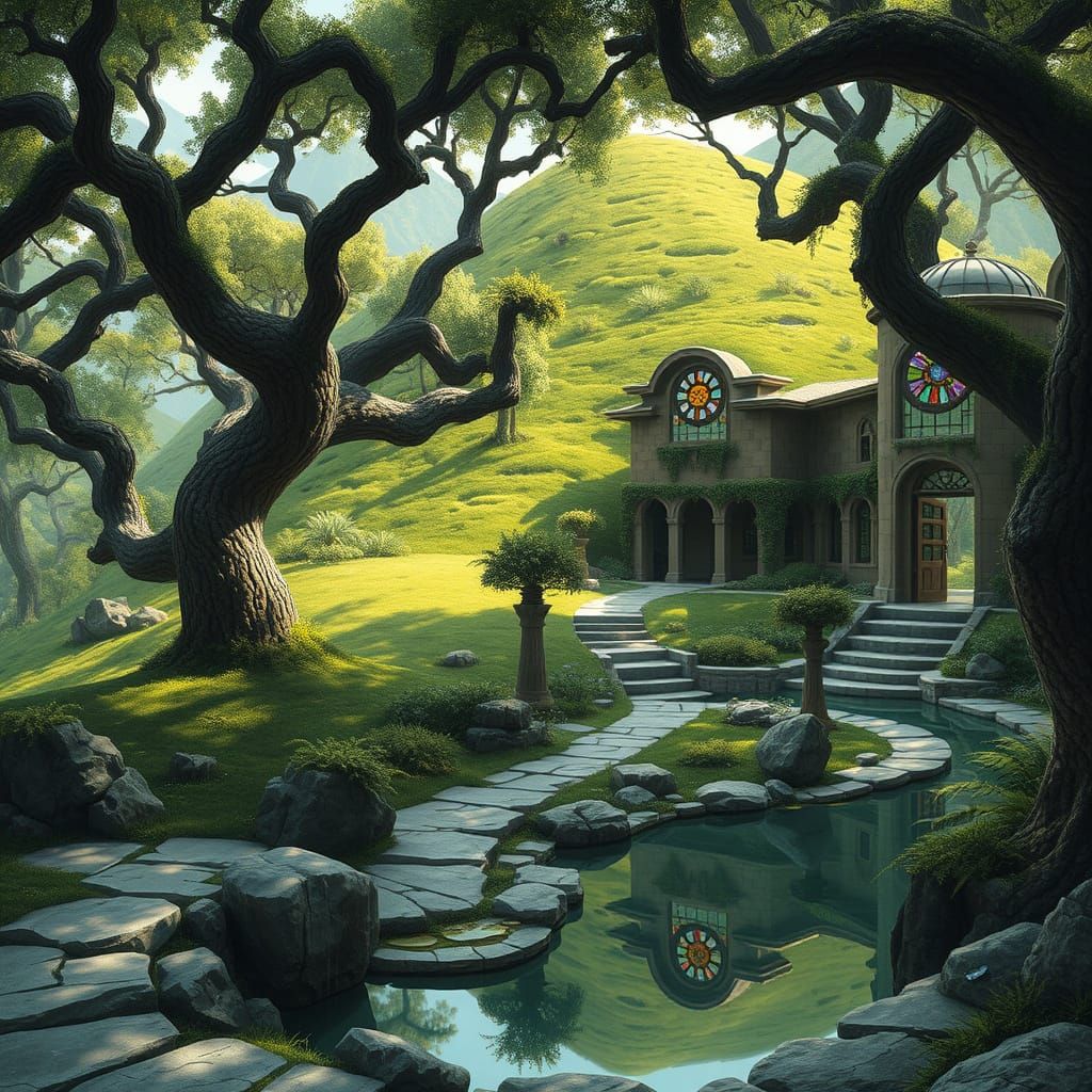 Serene Jedi Enclave in a Lush, Emerald Landscape
