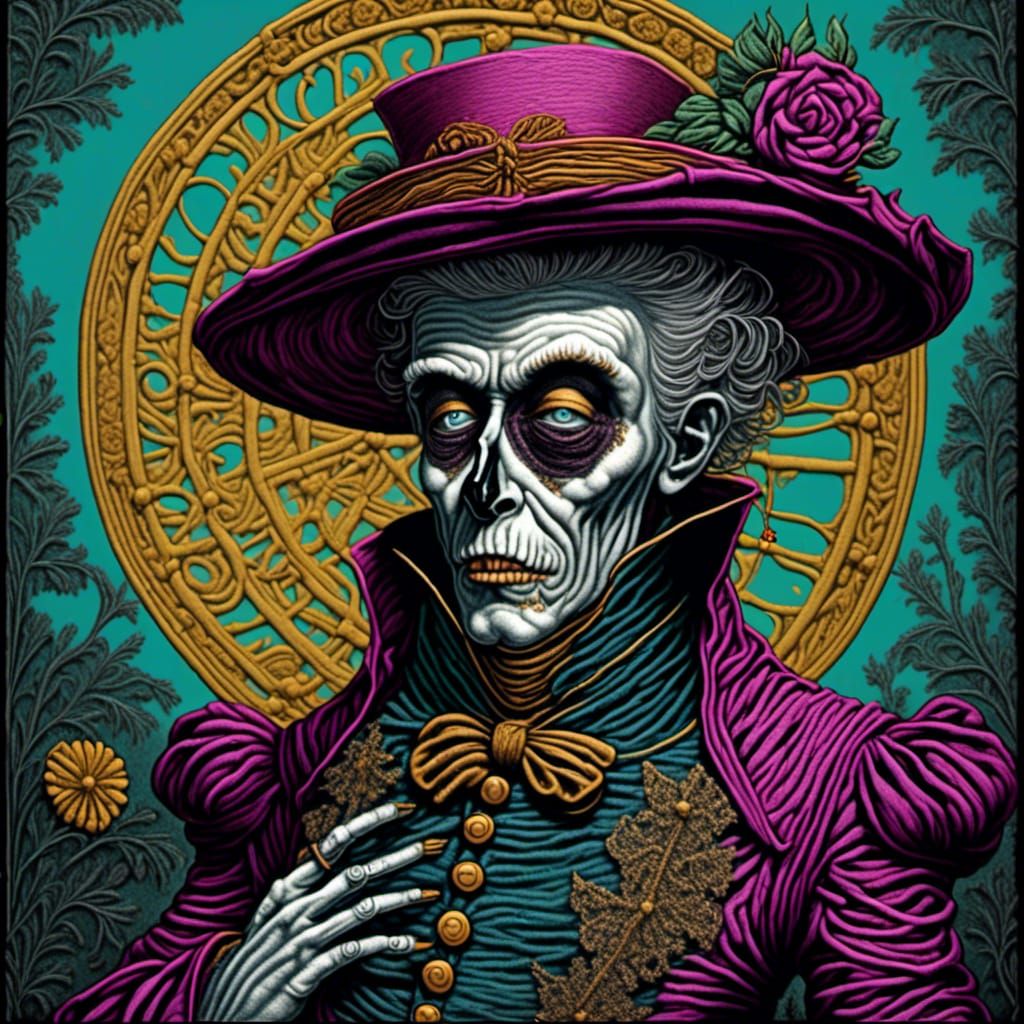 Dr. Mesmer and Zombie in Scratchboard Style